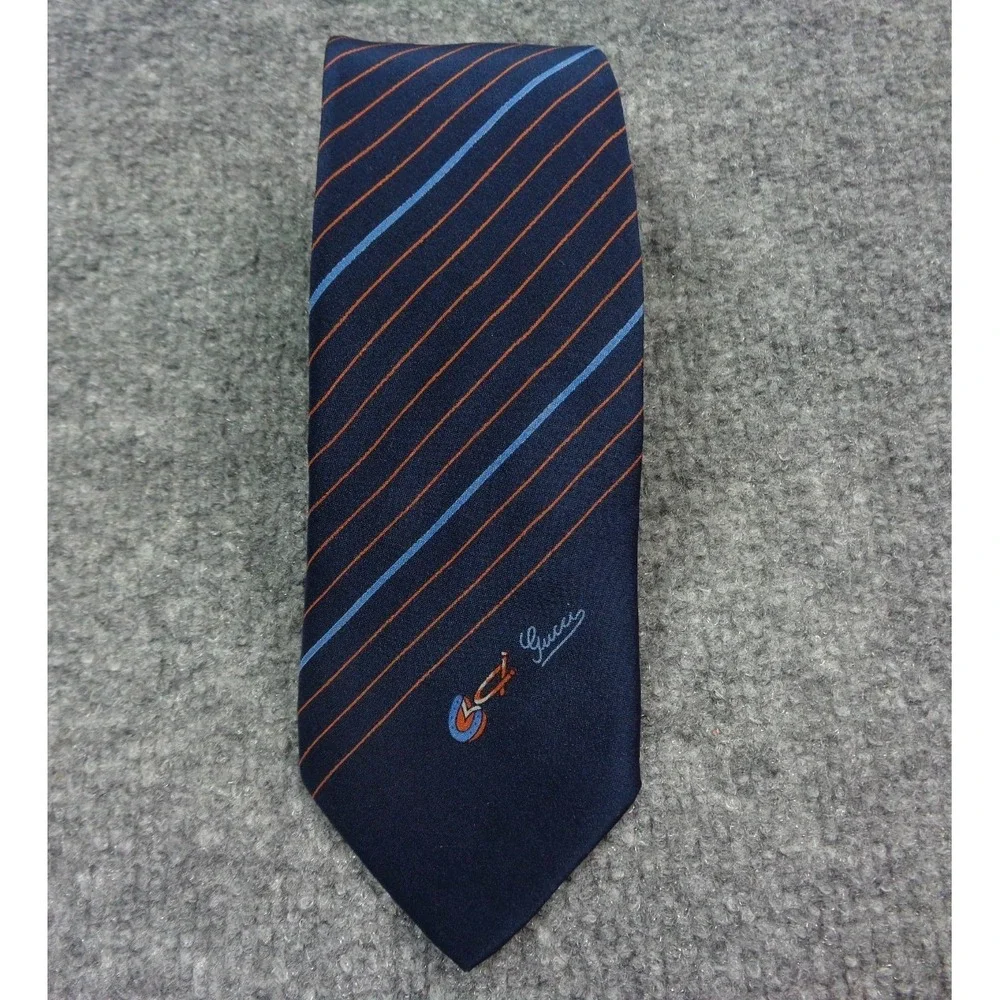 Vintage Gucci 100% Silk Designer Neck Tie Blue Repp Striped Made In Italy